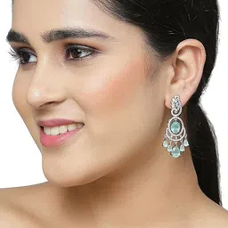 Gemron Jewel Rhodium-Plated American Diamond Studded Contemporary Drop Earrings image 5