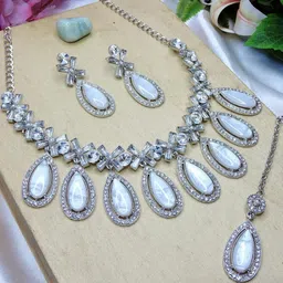 VATSALYA creation Rhodium-Plated Artificial Stones Jewellery Set image 1