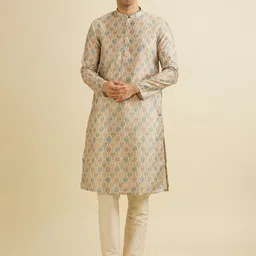 Manyavar Ethnic Motifs Printed Straight Thread Work Kurta with Pyjamas-image-51