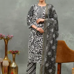 Meena Bazaar Ethnic Motifs Printed Notch Neck Straight Kurta With Trousers & Dupatta-picture-24