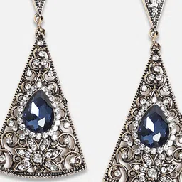 DressBerry Gold-Plated Artificial Stones Studded Triangular Shaped Drop Earrings image 3