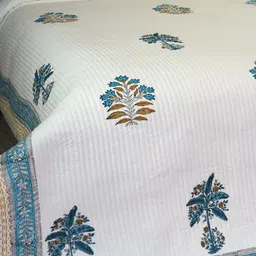 The Jaipur Wala White & Blue Banana-Tree Cotton Double King Bed Covers image 3