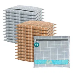 Kuber Industries Grey & Brown 24 Pieces Checked Cotton Saree Cover Organisers image 1