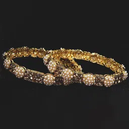 ZULKA Set OF 2 Metal With Zicon Gemstone and Moon pearl Studded Kada-picture-27