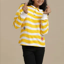 UNDER FOURTEEN ONLY Girls Striped Henley Neck Cotton T-shirt image 4