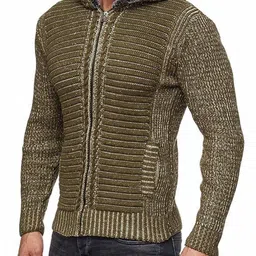 HERE&NOW Men Olive Acrylic Slim Fit Sweaters image 5