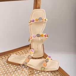 KOSHE BY SURABHI Women Embellished Crystal Studded Open Toe Flats image 3