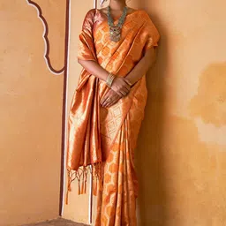 Janasya Ethnic Motifs Zari Organza Ready to Wear Kanjeevaram Saree-image-99