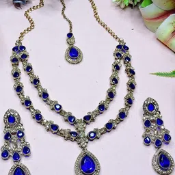VATSALYA creation Alloy Gold- plated Blue Jewellery Set-image-76