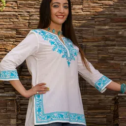 INAAYA JAIPUR Ethnic Motifs Embroidered Thread Work Pure Cotton Kurti image 4