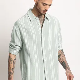 the bear house Men Relaxed Fit Fit Striped Spread Collar Casual Shirt image 3