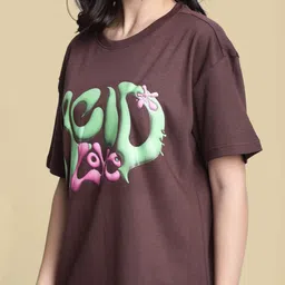 Bene Kleed Women Typography Printed Drop-Shoulder Sleeves Raw Edge T-shirt image 3