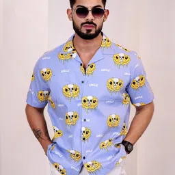 Eszett Men Conversational Printed Cuban Collar Cotton Casual Shirt-picture-31