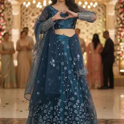 PU FASHION Embellished Sequinned Semi-Stitched Lehenga & Blouse with Dupatta image 5