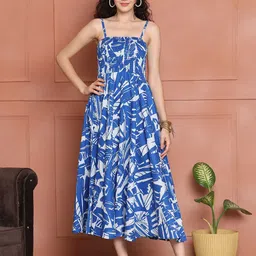 Aawari Women Floral Print Fit & Flare Midi Dress-image-8