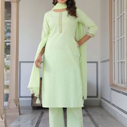 Janasya Women Light Green Cotton Embellished Straight Kurta Set-picture-35