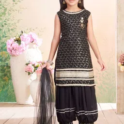 BAESD Girls Ethnic Motifs Embroidered Regular Sequinned Kurta with Patiala & With Dupatta-picture-25