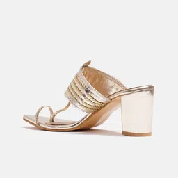 JM Looks Women Solid Synthetic 2.5 inches Block Heels Sandals With Ethnic - Embellished image 2