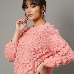 glitchez Women Boucle Pullover with Fuzzy Detail image 5