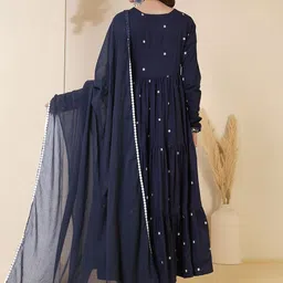 anouk mirage Anouk Women Ethnic Motifs Embroidered Tiered Thread Work Pure Cotton Kurta with Palazzos & With Dupatta image 2