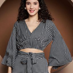 BRINNS Monochrome Printed Bell Sleeve V-Neck Crop Top-picture-35