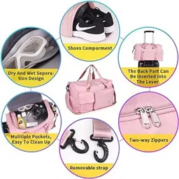 enlarger 50 L Gym Duffel Bag - Gym Bag Womens Mens with Shoes Compartment and Wet Pocket,Travel Duffel Bag - Pink image 3