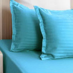 WEAVE AND DECOR Turquoise Blue Striped 300 TC King Bedsheet with 2 Pillow Covers image 3