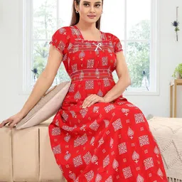NIGHTY KING Floral Printed Short Sleeves Pure Cotton Maxi Nightdress-picture-32