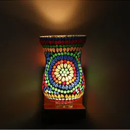 1ST TIME Multicoloured & Multicoloured Textured Wood Traditional Frustum Shaped Wall Lamp image 3