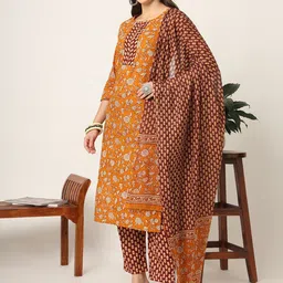 Yufta Floral Printed Round Neck Regular Pure Cotton Kurta With Trouser With Dupatta image 5