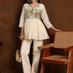 ADYASAA THE LABEL Floral Embroidered Thread Work Organic Cotton Thread Work Kurti image 2