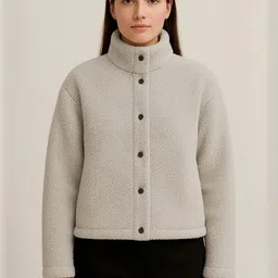 Roadster Women Grey Polyester Solid Mock Collar Open Front Jacket image 3