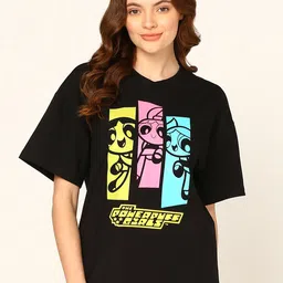 THE POWER PUFF GIRLS by Dreambe Women Printed Mandarin Collar Extended Sleeves T-shirt-picture-22