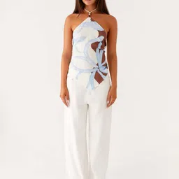 LULU & SKY Abstract Printed Halter Neck Backless Top image 4