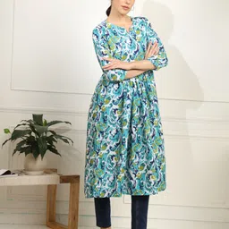 AMOUS Women Floral Printed Festive Cotton Straight Kurta image 3