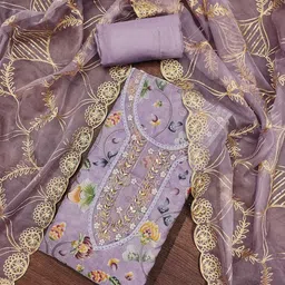 SAINOOR Floral Embroidered Organza Semi-Stitched Dress Material-image-95