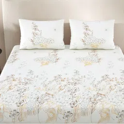Jaipur Weaves Cream-Coloured & Grey Floral King Bedsheet with 2 Pillow Covers image 4