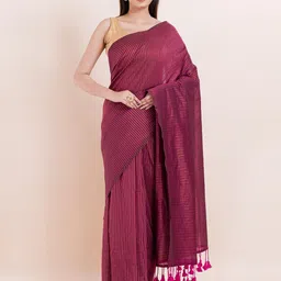 PUKU Striped Woven Design Saree With Blouse Piece-picture-34