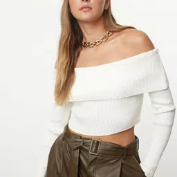 Trendyol Women Ribbed Crop Pullover-image-25