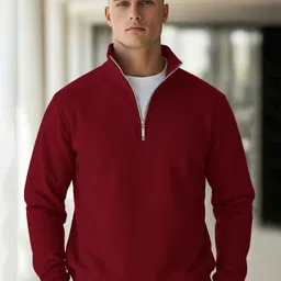 Fashion And Youth Men Solid Half Zipper High Neck Long Sleeves Sweatshirt-image-13
