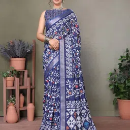 soor panchi Digital Print Leheria Cotton Linen Saree image 2