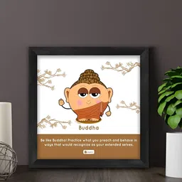Indigifts Brown & White Wooden Buddha Printed Frame image 1