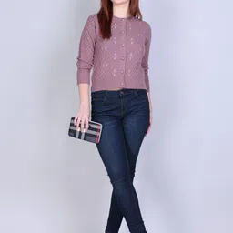 Winter Wonders Women Cable Knit Woollen Cardigan with Embroidered Detail-picture-37