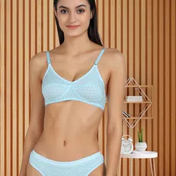 samvar Women Blue Cotton Bra Panty Set for Lingerie Set Undergarments Pack of 1-picture-26