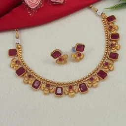 Gyaan Jewels Gold-Plated Stone Studded Necklace and Earrings-picture-15