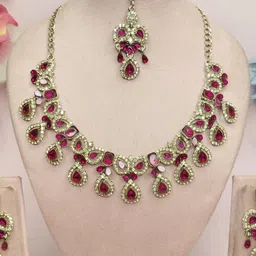 VATSALYA creation Alloy Gold- plated Pink Jewellery Set-picture-38