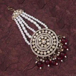 House of Pataudi Gold-Plated Kundan-Studded & Beaded Jewellery Set image 4