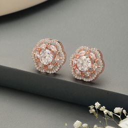 Saraf RS Jewellery Rose Gold-Plated American Diamond Studded Floral Shaped Studs-picture-22