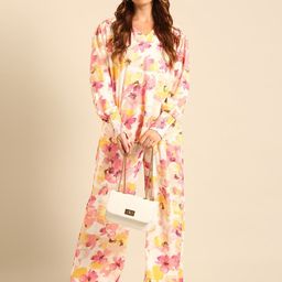 De Moza Selection of 2 Floral Printed V Neck Puffed Sleeve Top & Palazzo-picture-5