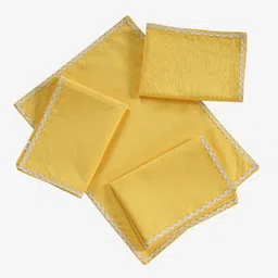 fingercraft 4Pcs Yellow & White Pure Cotton Rectangular Table Placemats With Lace Details-picture-31